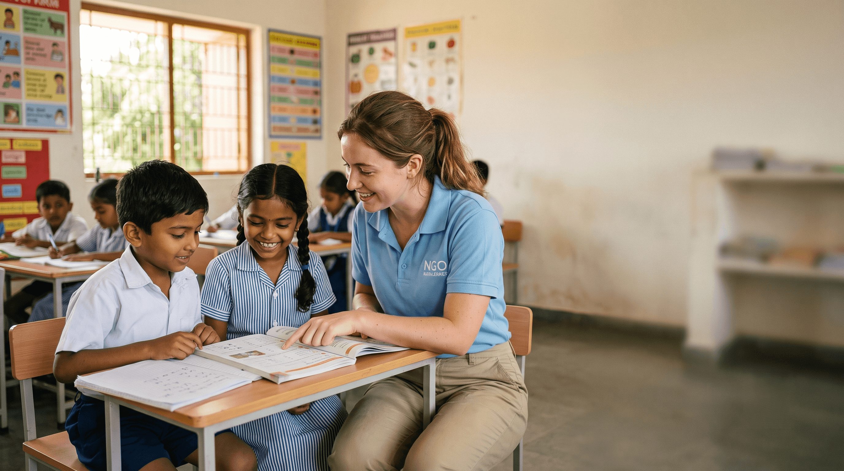 Teacher helping students