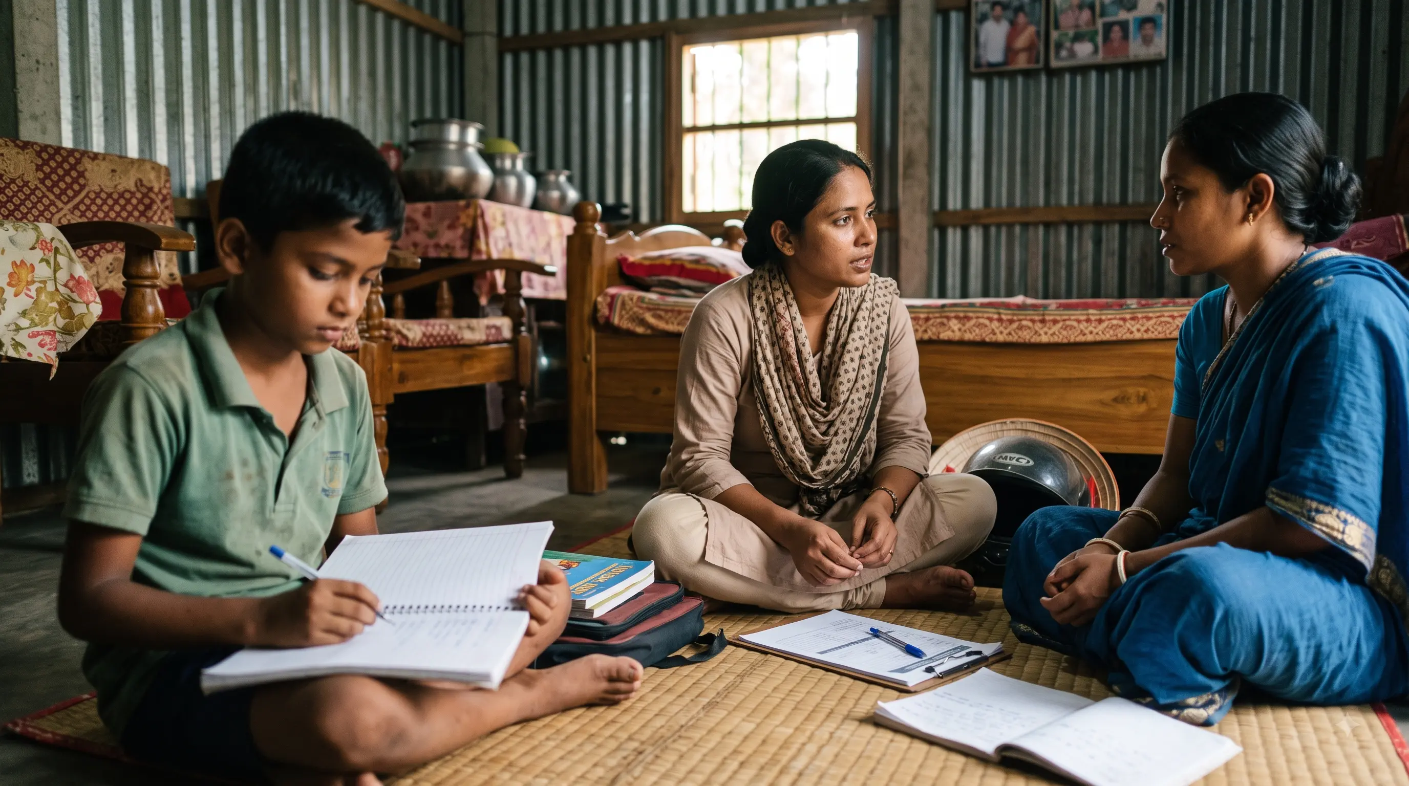 Community worker assessing a child's educational needs