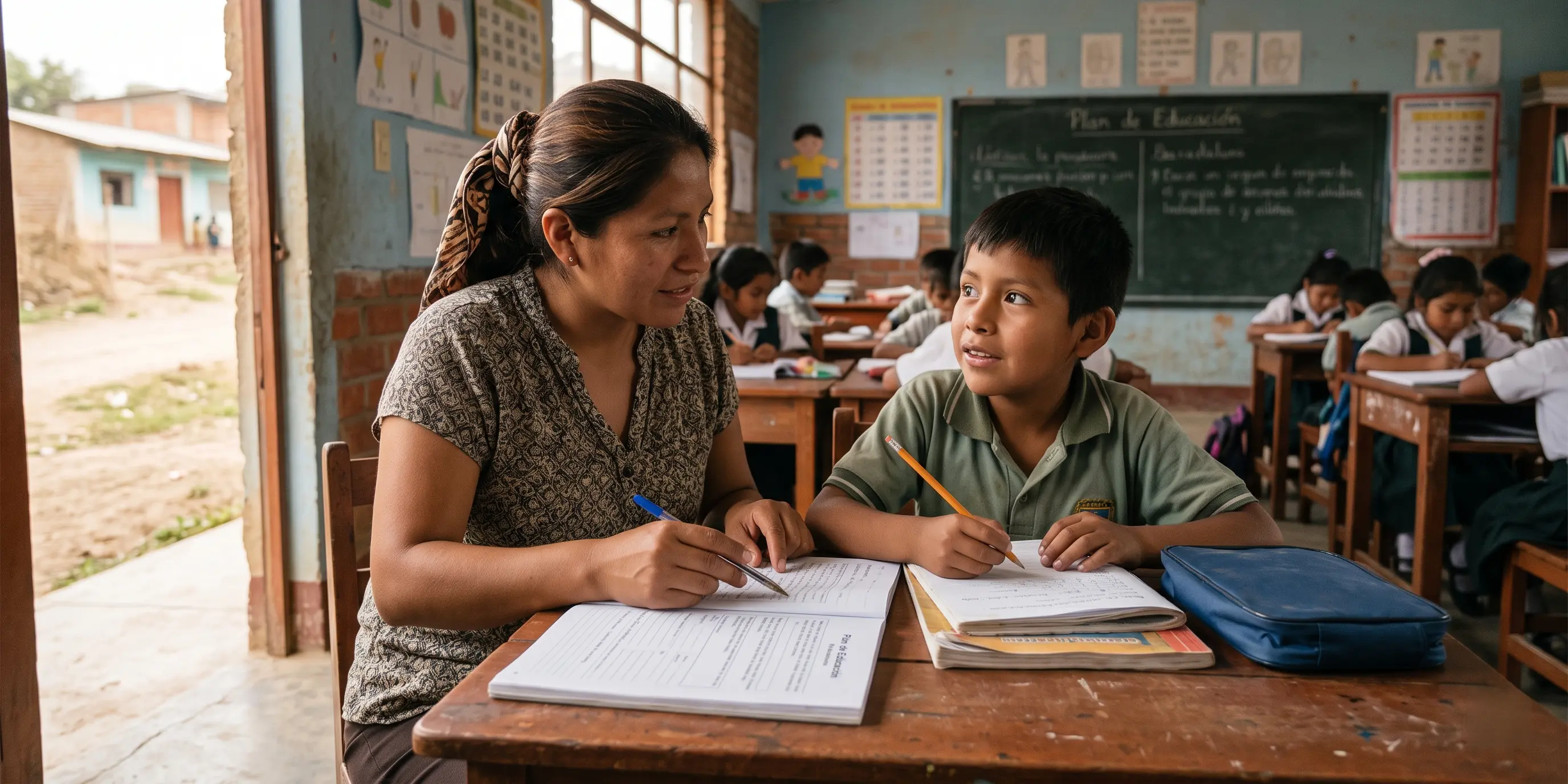 Teacher helping a student prepare an education plan