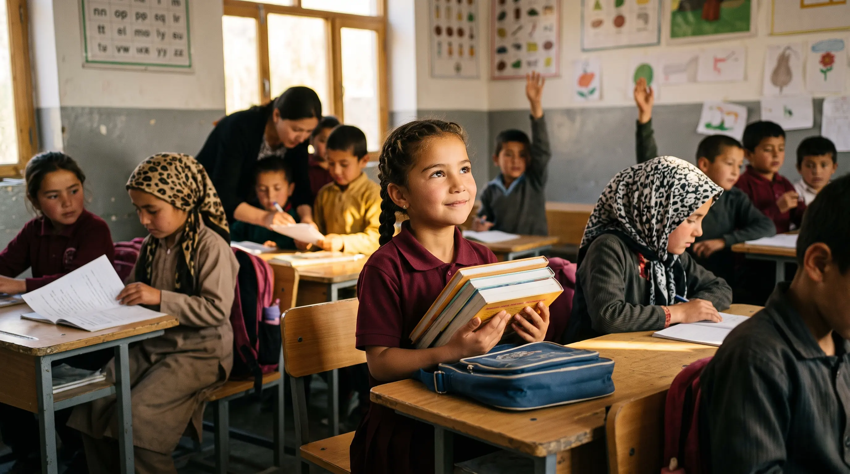 Child beginning a new educational opportunity in a classroom
