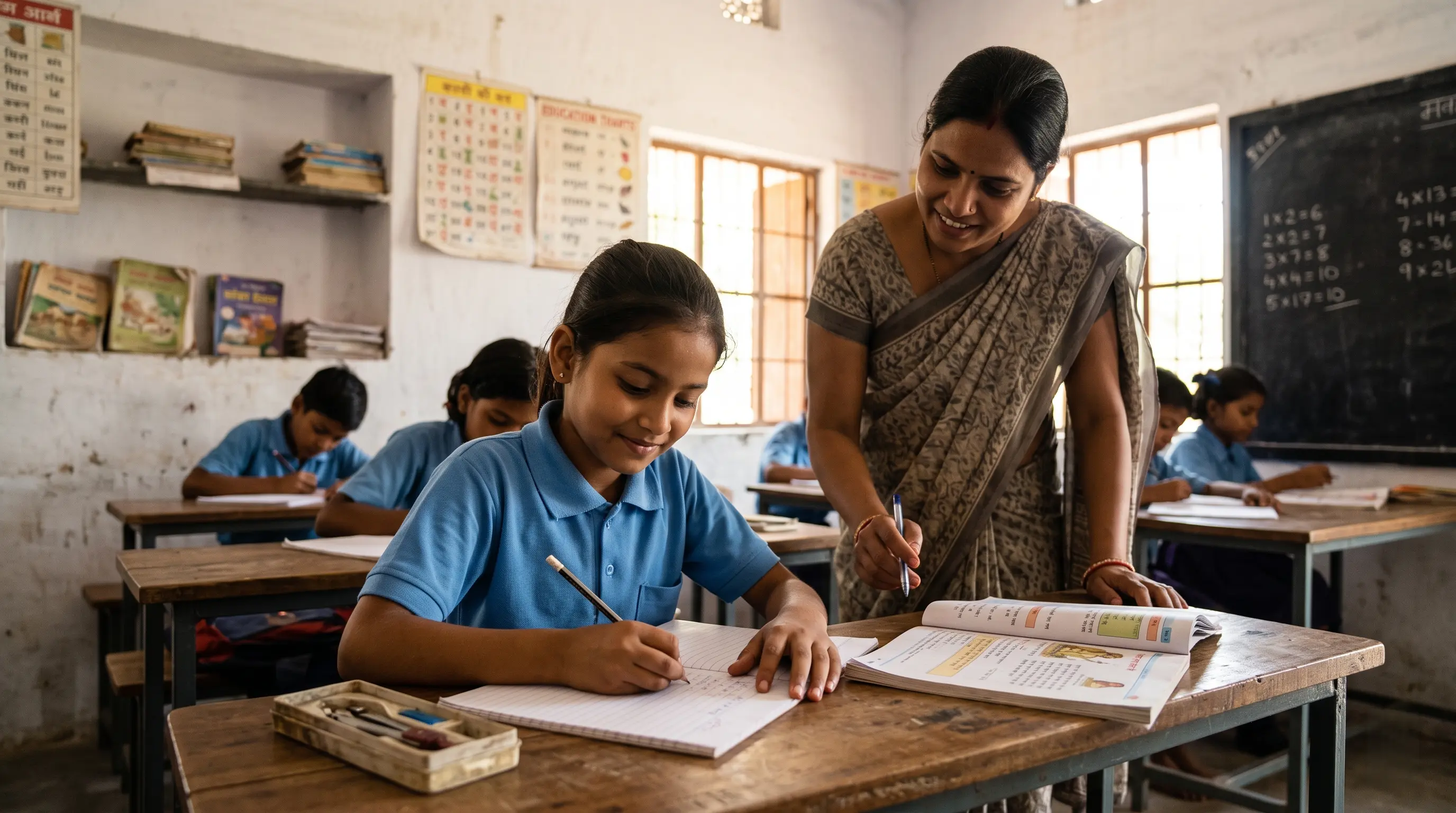 Teacher reviewing a student's educational progress