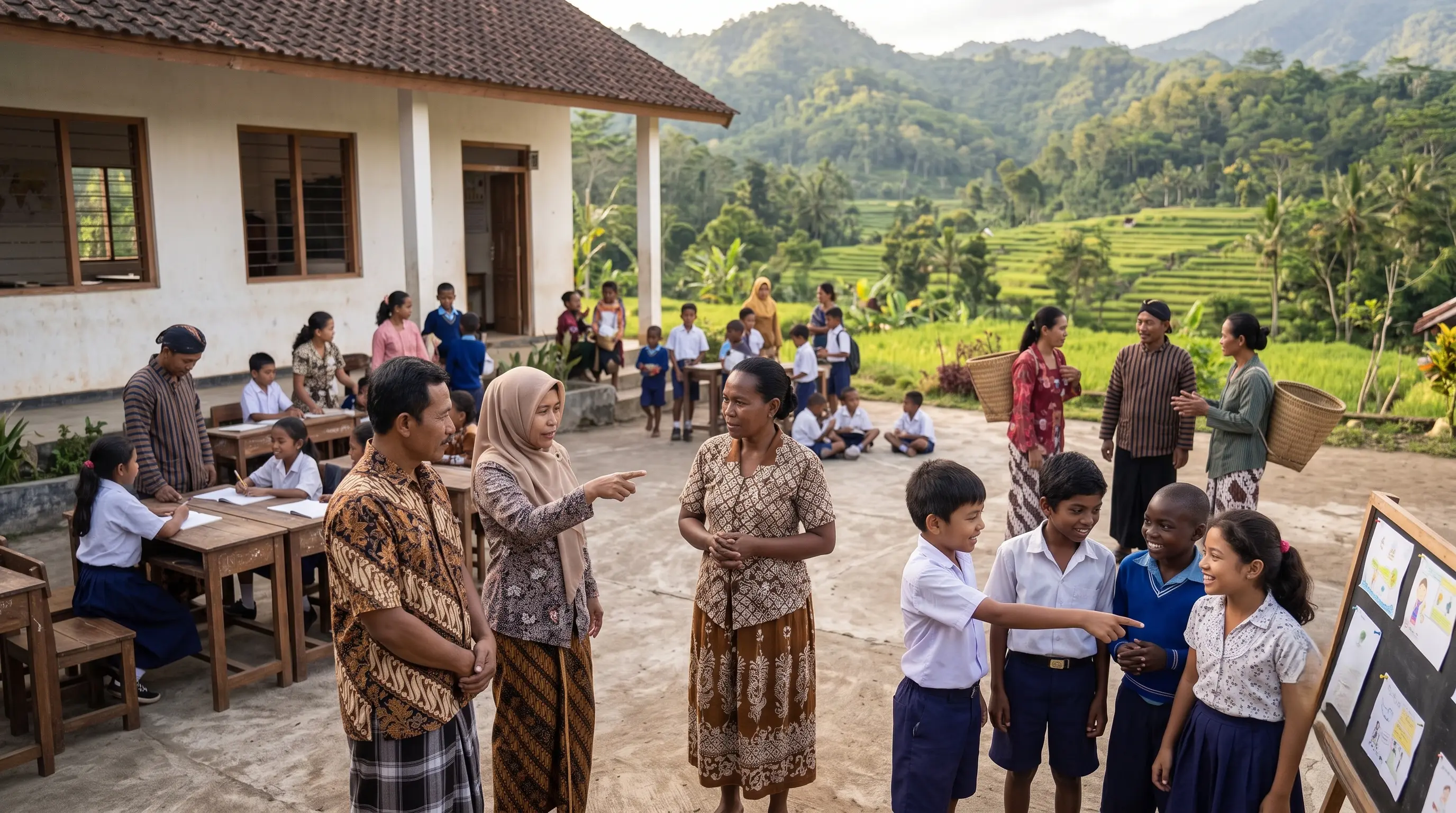 Joyful group of children smiling in a rural community